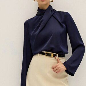 Commense Midnight Blue Satin Blouse
